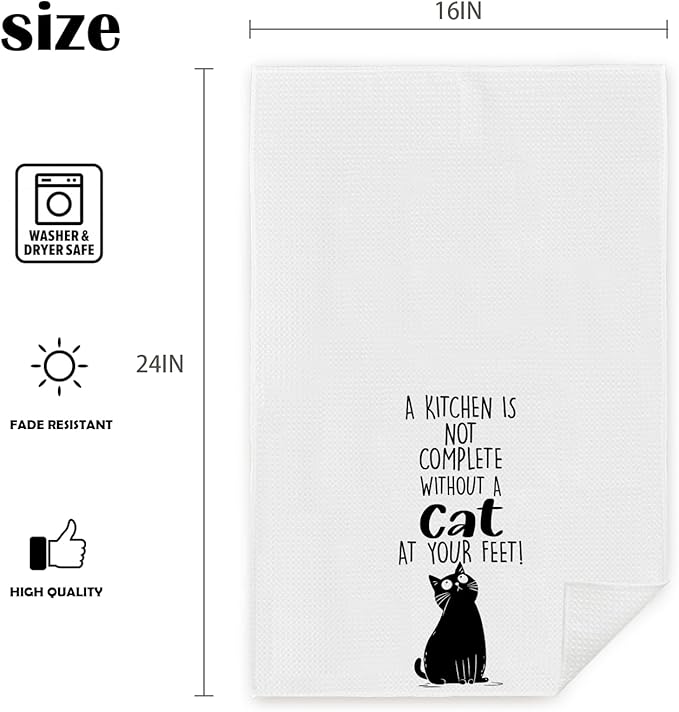 Funny Black Cat Dish Towels for Kitchen, A Kitchen is Not Complete Without A Husky at Your Feet, Black Cat Gifts, Cat Kitchen Towels, Cat Christmas Decorations, Gifts for Cat Lovers 16x24 inch
