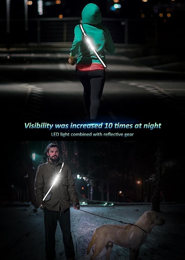 LED Reflective Belt Sash Walking Gear,Safety Lights for Walkers at Night,High Visibility Safety Rechargeable Reflective Running Gear for Men Women Kids Night Dog Walking Gear