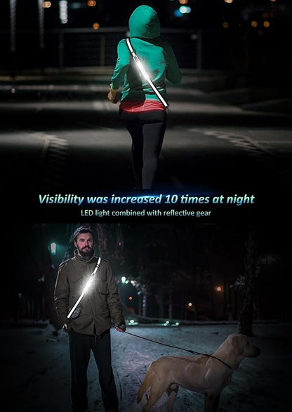 LED Reflective Belt Sash Walking Gear,Safety Lights for Walkers at Night,High Visibility Safety Rechargeable Reflective Running Gear for Men Women Kids Night Dog Walking Gear