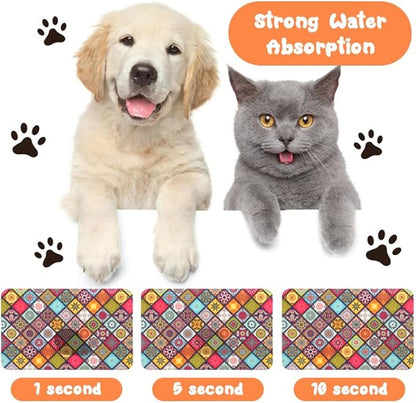 Dog Food Mats for Floors Waterproof, Pet Water Bowl Mats Pet Feeding Absorbent Placemats Bohemia 16 * 24 inch