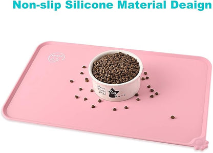 Silicone Waterproof Dog Cat Pet Feeding Mats, Non Slip, Easy Clean Pet Dog Cat Bowl Mats Placemat (18.5" x 11.5") Pink