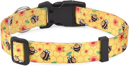 Dog Collar with Bohemia Floral Tribal Geometric Patterns - Soft Ethnic Style Collar Adjustable for Small Medium Large Dogs(Bee,M)
