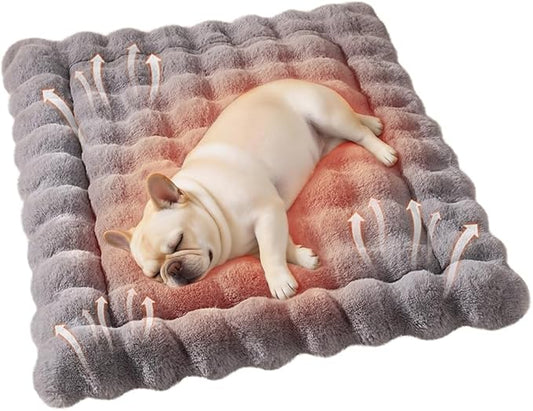 Cat & Dog Bed Mat, Soft Plush Faux Fur Kneading Pet Bed for 2 Cats or Small Dogs, Machine Washable Cat Sleeping Pad, Non-Slip Fluffy Pet Rug for Indoor Cats Kittens & Small Dogs, 27x20 in Grey