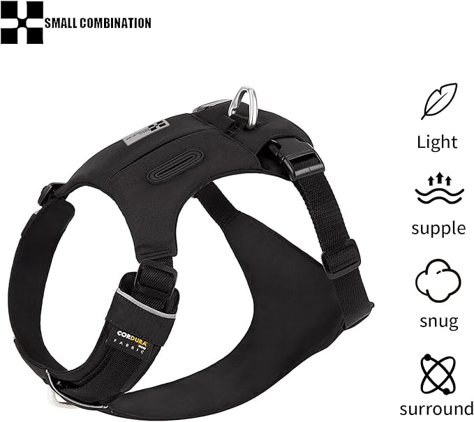 Lightweight Dog Harness, Large to Very Large Breeds, Adjustable Fit.Pet Harness with Pocket, Dog Training Harness for Outdoor Walking Running, Hiking (Black, L)