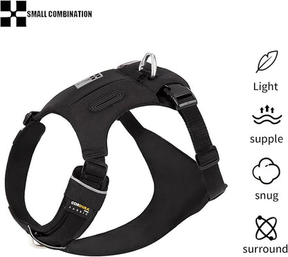 Lightweight Dog Harness, Large to Very Large Breeds, Adjustable Fit.Pet Harness with Pocket, Dog Training Harness for Outdoor Walking Running, Hiking (Black, L)