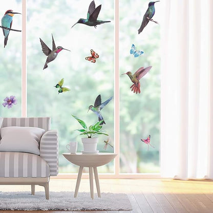32 Pieces Extra Large Hummingbird Butterfly Window Clings, Anti-Collision Window Decoration Decals, Static Stickers Decor for Glass Windows and Doors - Non-Adhesive Vinyl Cling to Alert Birds