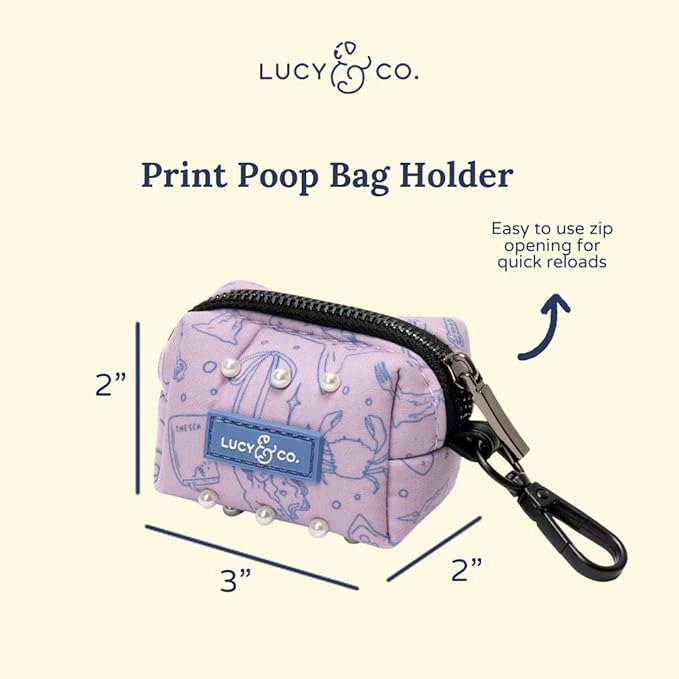 Lucy & Co. Magnificent Mermaid Pearl Dog Poop Bag Holder, Durable Waste Bag Dispenser with Clip for Leash