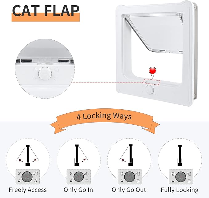 Large Cat Door for Interior Door (Outer Size 10.8"x9.25") 4-Way Locking Cat Door for Exterior Door White Cat Flap Up to 25lb