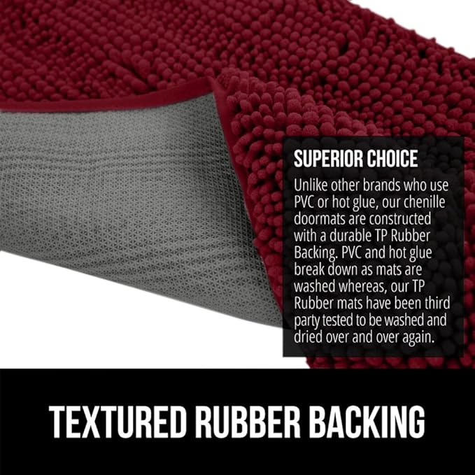 GORILLA GRIP SoakSTOPPER Dog Door Mat, 36x24 Machine Washable Rug Absorbent Doormat Captures Moisture Mud Dirt, Quick Dry Soft Chenille Entryway Rugs Indoor Entrance Mats for Dog Paws, Burgundy