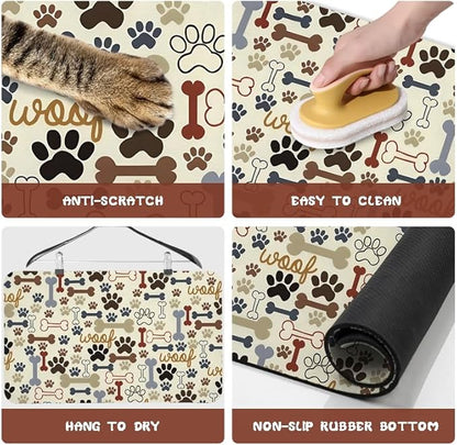 Dog Food Mats for Floors Waterproof, Dog Cat Water Bowl Mats Pet Feeding Absorbent Mat Dog Cat Pet Placemats for Food and Water Beige 17 * 30 inch