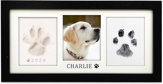 MYPAWLETS Paw Print Frame Kit,Dog/Cat Paw Print Kit,Soft Pawprint Clay&Clean Touch Ink Pad,Pet Paw Print Impression Kit with Customization Tool,Wooden Pet Memorial Frame,DIY Dog Lover Gifts-Black