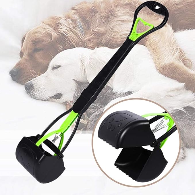 tegongse Spring Long Handle Pet Poop Scooper, Portable Dog Poop Scoop Waste Picker Cleaner, Handheld Scooper with 1 Roll Decomposable Bags