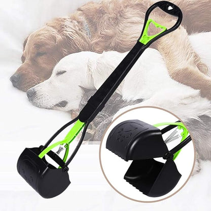 tegongse Spring Long Handle Pet Poop Scooper, Portable Dog Poop Scoop Waste Picker Cleaner, Handheld Scooper with 1 Roll Decomposable Bags