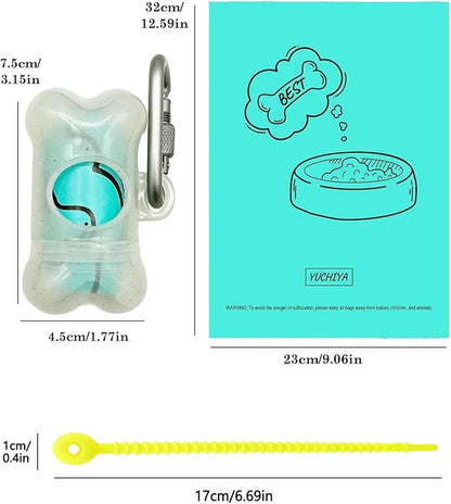 Dog Poop Pickup Bags Holder Dispenser with Scented Doggy Waste Bags and Carabiner with Safety Lock Plus Hook and Loop Fastener Never Loose on Leash Lead Again (1 Holder 15 Bags, Clear)