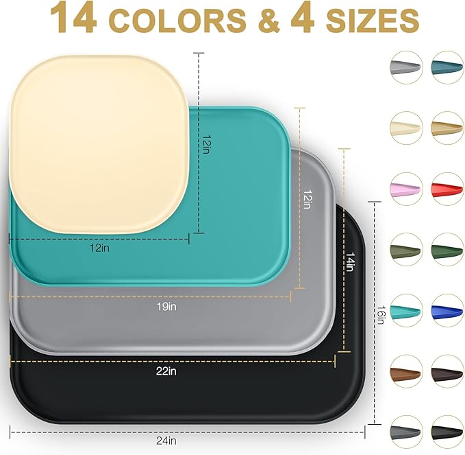 Silicone Pet Feeding Mat with Raised Edge for Food and Water, Dog Bowl Mats, Cat Bowls Placemat with High Lip for Floor Waterproof, Rubber Tray for Cats and Dogs 22 x 14 x0.8 Dark Olive