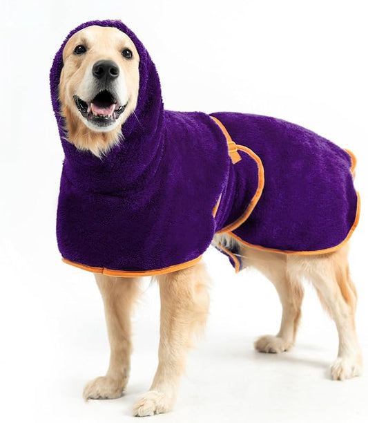 EXPAWLORER Soft Dog Bathrobe with Hood, Super Absorbent & Quick-Drying Dog Towels, Cozy Drying Coat for After Bath,Swimming, Purple XL