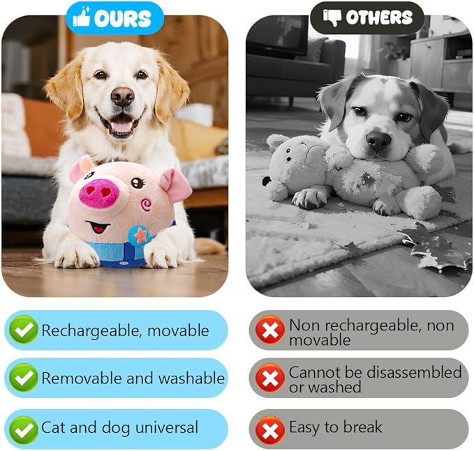 Interactive Dog Toys, 2026 New Active Moving Pet Plush Toy, Rechargeable Squeaky Dog Ball Toy with Talking Sound, Washable Cartoon Pig Plush Toy (#05)
