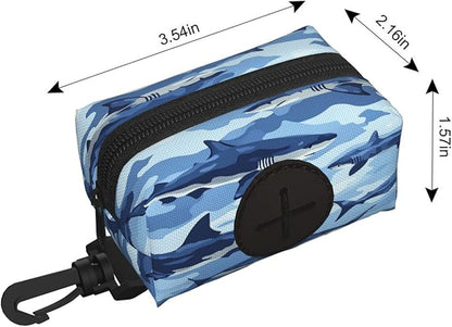 Dog Poop Bag Holder for Leashes - Lightweight Pet Waste Bags Dispenser Doggy Zippered Pouch for Puppy Walking Accessories(Camouflage Shark)
