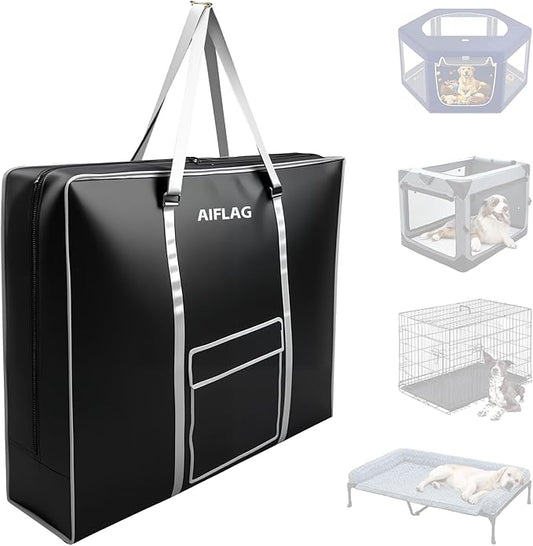 42 - inch Foldable Wire Dog Crate Storage Bag, Silver Outer Trim and Strap, Aesthetic and Practical, 44.1×6.3×31.9 inches