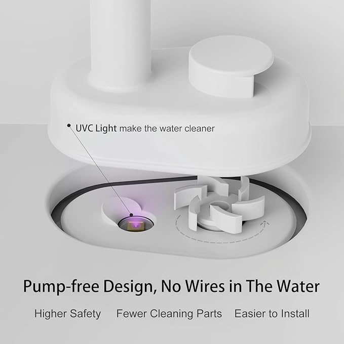 Cat Water Fountain, 122oz/3.6L Pumpless Wireless Cat Fountain, Cordless Water Fountains for Cats Indoor, Battery Operated Dog Pet Water Fountain with Stainless Steel Tray (White, Fountain+2 Fliters)