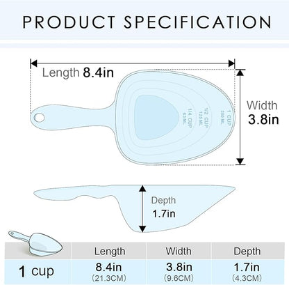 Melamine Pet Food Measuring Scoop, 1 Cup 1/2 Cup 1/4 Cup with Clear Measurement Lines for Dog, Cat, Bird, and Rabbit, Durable, Ergonomic Handle, Dishwasher safe-Baby Blue & Baby Pink
