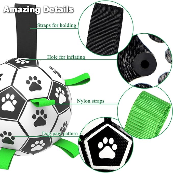 Amasiver Dog Toy Balls, Interactive Dog Toys for Tug of War, 6inch Dog Soccer Ball with 9 Nylon Straps for Indoor Outdoor, Dog Toys for Small Dogs & Medium Gift for Birthday