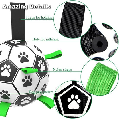 Amasiver Dog Toy Balls, Interactive Dog Toys for Tug of War, 6inch Dog Soccer Ball with 9 Nylon Straps for Indoor Outdoor, Dog Toys for Small Dogs & Medium Gift for Birthday