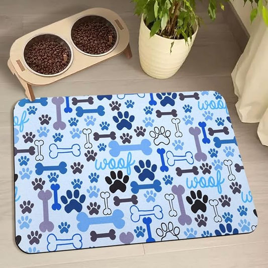Dog Food Mats for Floors Waterproof, Pet Water Bowl Mats Pet Feeding Absorbent Placemats Blue 12 * 20 inch