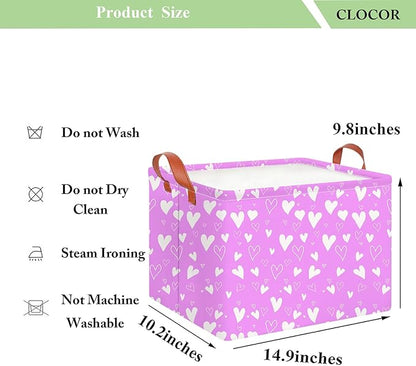 CLOCOR Rectangular Purple Heart Gift Basket,Collapsible Cute Pattern Storage Bin,Waterproof Books Box with Handles,Storage Basket(Purple Heart)