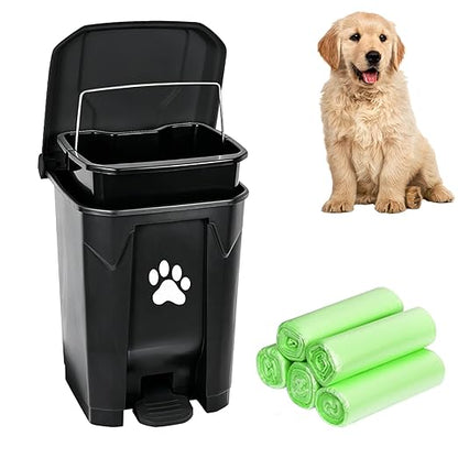 Outdoor Dog Poop Trash Can, Dog Waste Trash Can for Backyard Garden Home with Lid, Removable Inner Bin, Green Waste Bag, Black Fully Assembled