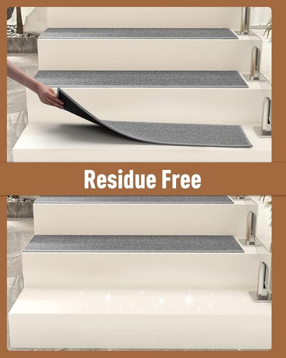 PADOOR Non Slip Stair-Treads,Rubber Backing Stair-Runners for Wooden Steps,15PCS Residue Free Carpet Stair Treads for Kids and Dogs 8"x30" Grey