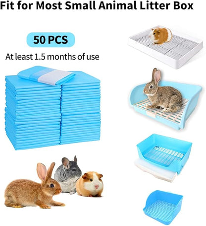 Amakunft Rabbit Pee Pads, Pet Toilet/ Potty Training Pads, Super Absorbent Guinea Pig Disposable Diaper for Hedgehog, Hamster, Chinchilla, Cat, Reptile and Other Small Animal (50pcs-18 x13, Blue)