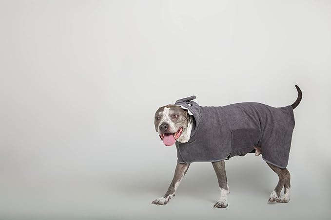 BoxDog Wearable Microfiber Dog Towel with Monster or Shark Hoodie | Soft Dog Bathrobe (Small, Grey Shark)