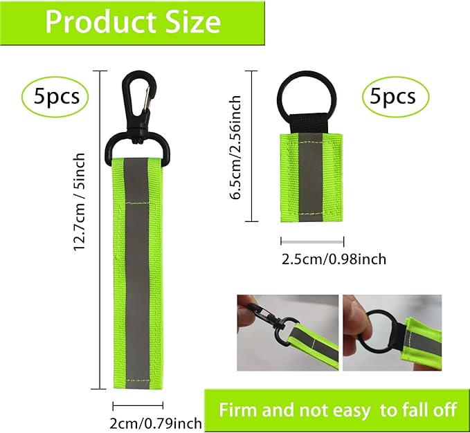 10 Pack Reflective Straps for Walking at Night, Glow in The Dark Keychain & Backpack Reflectors, High Visibility Safety Night Running Gear with Zipper Pulls for Dog Collar, Cycling, Camping.