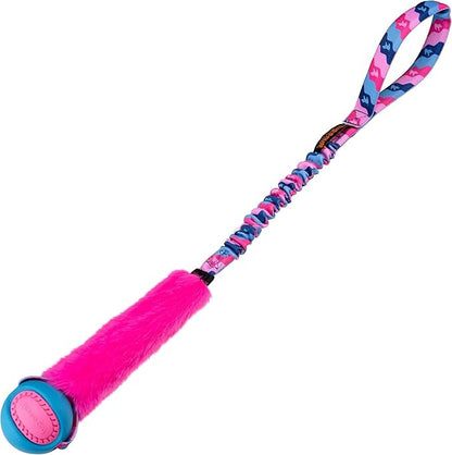 Tug-E-Nuff Fauxtastic PowerBall Bungee, Durable, Faux-Fur Fetch & Tug of War Dog Toy with Rubber Ball, Interactive Dog Tug Toys for Training Small, Medium, Large Dogs, 25 in, Pink Pattern