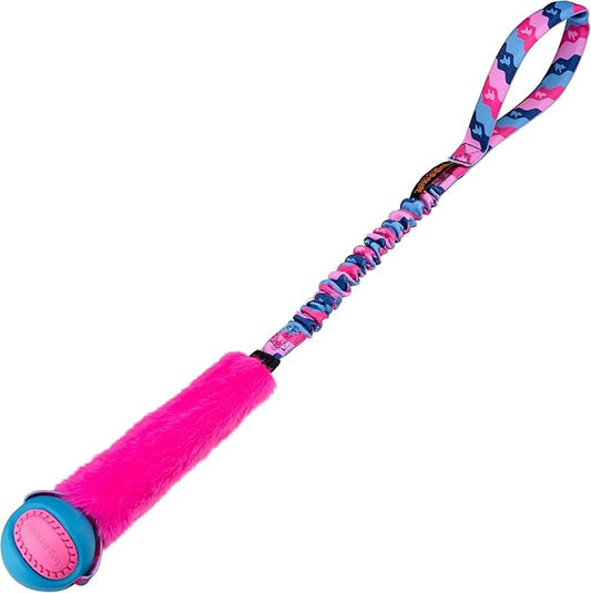 Tug-E-Nuff Fauxtastic PowerBall Bungee, Durable, Faux-Fur Fetch & Tug of War Dog Toy with Rubber Ball, Interactive Dog Tug Toys for Training Small, Medium, Large Dogs, 25 in, Pink Pattern