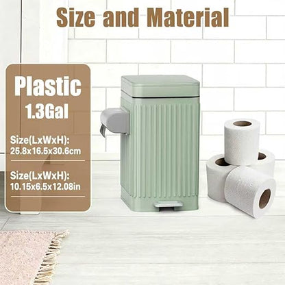 Dog Poop Trash Can for Outside & Indoor, 5L/1.3Gal Small Pet Waste Bin with Odor Control Carbon Filter, 2-Way Open (Step & Press Top), Dog Waste Container with Trash Bag Holder, Green