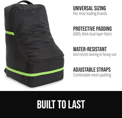GORILLA GRIP Tear and Water Resistant Padded Car Seat Travel Bag for Airplane and Airport, Universal Fit Baby Carseat Bags, Holds Up to 50lbs, Handle & Shoulder Straps, Air Gate Check Carrier, Green