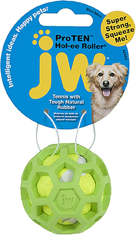 JW Pet Proten Hol-ee Roller Dog Chew Puzzle, Small, Lime Green Tennis Ball With Assorted Colors (Green, Red, Blue), 42204