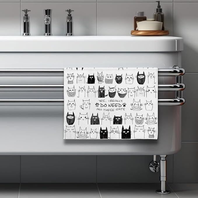 Cat Kitchen Towels - Quick-Dry Decorative Kitchen Hand Towels with Swarm of Kittens Art, Decorative Dish Towel for Enthusiastic Pet Moms | Whimsical Home Accent & Crazy Cat Lady Gifts