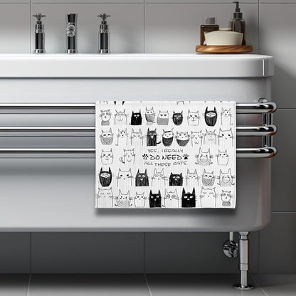 Cat Kitchen Towels - Quick-Dry Decorative Kitchen Hand Towels with Swarm of Kittens Art, Decorative Dish Towel for Enthusiastic Pet Moms | Whimsical Home Accent & Crazy Cat Lady Gifts