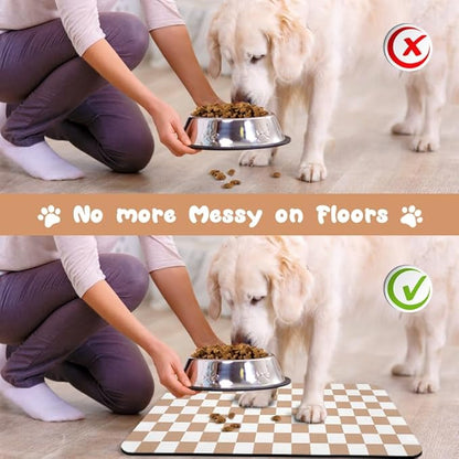 Dog Food Mats for Floors Waterproof, Pet Water Bowl Mats Pet Feeding Absorbent Placemats Plaid 17 * 30 inch