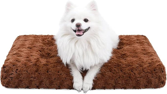 KSIIA Washable Dog Bed Deluxe Plush Dog Crate Beds Comfy Kennel Pad Anti-Slip Pet Sleeping Mat for Large, Jumbo, Medium, Small Dogs Breeds, 23" x 18", Brown