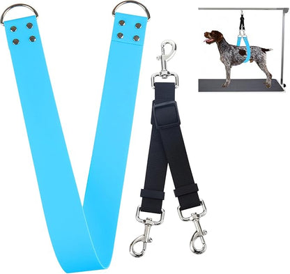 Pet Dog Grooming Belly Straps - 2 Inch Dog Grooming Loops Sky Blue Groomer Belly Support Band Wide Waterproof Strong PVC Belly Loop Grooming Restraint Noose for Pets Bathing Groom(Sky Blue-Long)