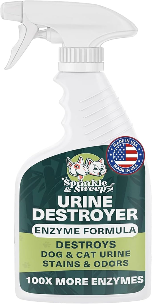 Sprinkle & Sweep: Pet Stain & Odor Enzyme Spray - 32oz - No Scrubbing Concentrated Formula, Dog & Cat Urine & Mess Destroyer, Carpet Spot Cleaning