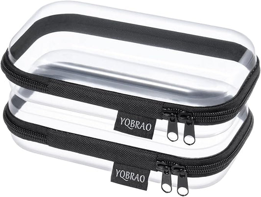 2PCS Zippered Hard Pouch Double,Portable Waterproof Cosmetic Bag with Zipper,DIY Storage Organizer Bins,Hard Plastic Case,Clear Zipper Bags for Organizing,Pencil Case