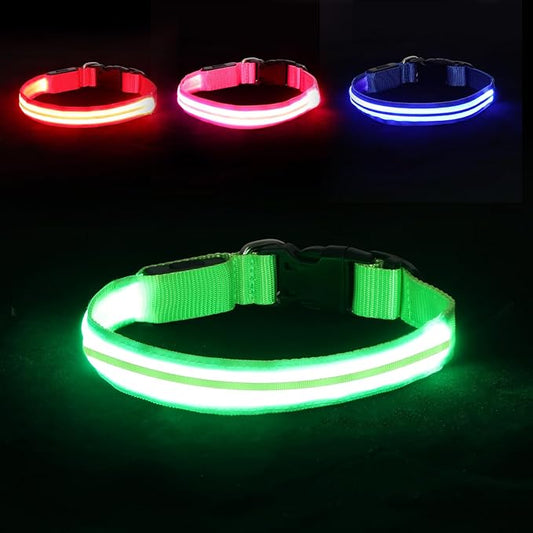 LED Light Up Dog Collar for Night Walking, Rechargeable Safety Glow Illuminated Collar with 3 Modes Flashing, Reflective Adjustable Pet Light for Small/Medium Dogs Puppy 15-19" Neck 1 Pack (Green)