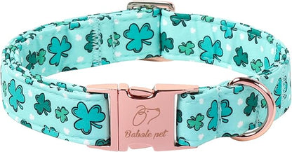 St. Patrick's Day Dog Collar for Puppy Small Dogs - Fresh Green Clover Dog Collars, Irish Shamrock Festival Pet Collars, Adjustable Heavy Duty Dogs Collar with Metal Buckle XS