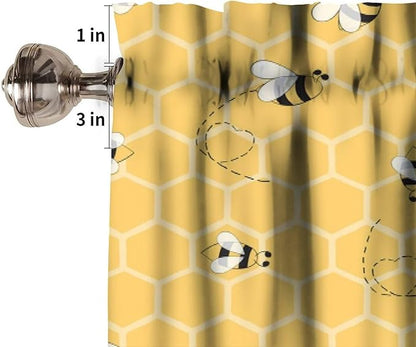 Rustic Bee Valances Curtain for Kitchen, Cute Yellow Bees Honeycomb Window Treatment Valances Short Curtains Rod Pocket Drape for Dining Room Home Farmhouse Decor, 54x18inch