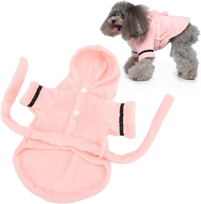 Dog Bathrobe Towel, Dog Drying Coat with Waistband Pink Pet Hooded Robe Puppy Hooded Pajama Bathrobe Dog Bath Robe for Drying Dogs(S)